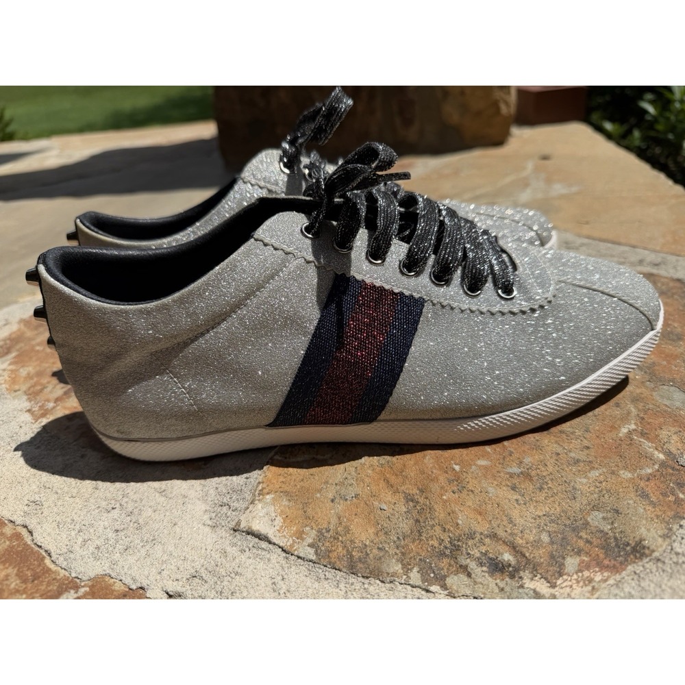 Gucci Bambi Glitter Stud Low Top Sneakers Silver Cat Head EU 45 US 11.5 Men's